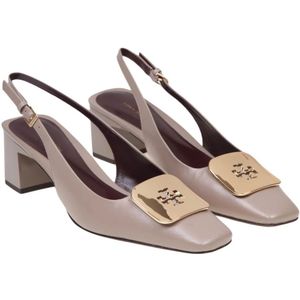 Tory Burch, Schoenen, Dames, Beige, 36 EU, Leer, Donker Elzenleer Slingback Pumps