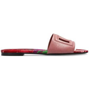 Dolce & Gabbana, Schoenen, Dames, Roze, 36 1/2 EU, Leer, Slippers met logo
