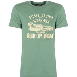 Diesel, Minimalistische Halslijn T-Shirt Groen, Heren, Maat:2XL