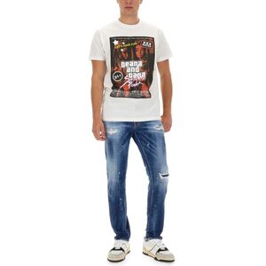 Dsquared2, Jeans, Heren, Blauw, XS, Katoen, Patentleren effect Regular Fit Jeans