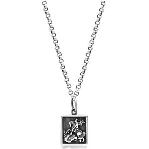 Nialaya, Men's Silver Necklace with Saint George and The Dragon Pendant Grijs, Heren, Maat:ONE Size