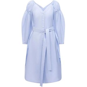 Stella McCartney, Kleedjes, Dames, Blauw, S, Katoen, Katoenen jurk met knoopsluiting en afneembare riem