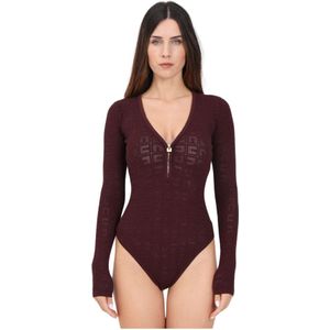 Elisabetta Franchi, Tops, Dames, Rood, L, Burgundy Net Stitch Bodysuit