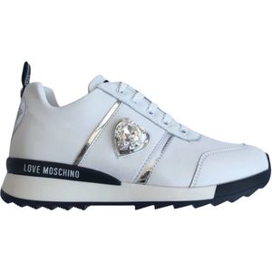 Love Moschino, Schoenen, Dames, Wit, 39 EU, Swarovski kristal sneakers