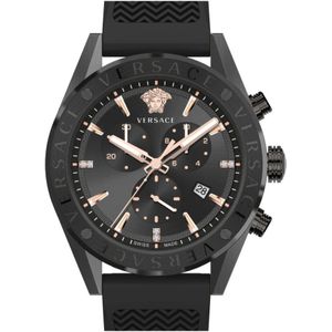 Versace, Accessoires, Heren, Zwart, ONE Size, Chronograafhorloge met siliconen band