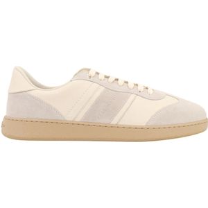 Salvatore Ferragamo, Schoenen, Heren, Beige, 41 1/2 EU, Leer, Beige Sneakers met Veters en Gegraveerd Logo