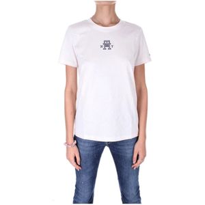 Tommy Hilfiger, Beige T-shirts en poloshirts Wit, Dames, Maat:XS