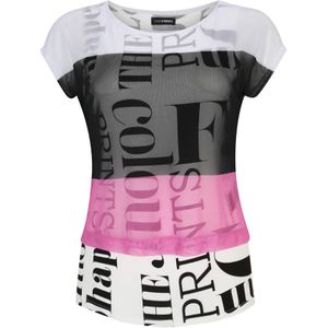 Doris S, Mesh-Blockringel 2-in-1 Shirt met Letterprint Roze, Dames, Maat:L