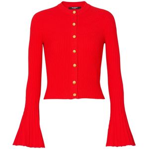 Balmain, Truien, Dames, Rood, S, Polyester, Geplooide gebreide cardigan