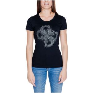 Guess, Tops, Dames, Zwart, M, Katoen, 4G Logo Tee Herfst/Winter Collectie