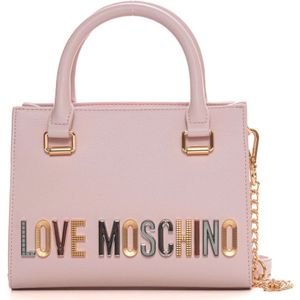 Love Moschino, Tassen, Dames, Roze, ONE Size, Metallic Gouden Handtas met Logo