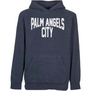 Palm Angels, Sweatshirts & Hoodies, Heren, Grijs, L, Katoen, Stadslogo Grijze Hoodie Sweater