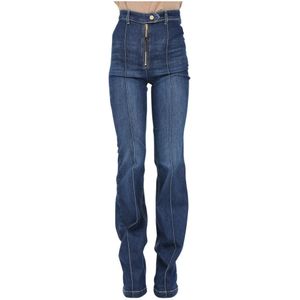 Elisabetta Franchi, Jeans, Dames, Blauw, W32, Denim, Flared Blauwe Denim Jeans