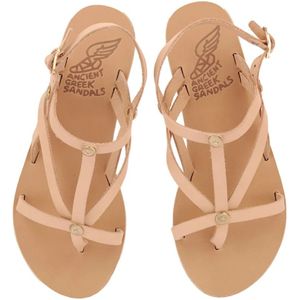 Ancient Greek Sandals, Schoenen, Dames, Beige, 36 EU, Leer, Livia Platte Leren Sandalen