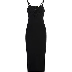 Michael Kors, Kleedjes, Dames, Zwart, L, Polyester, Gebreide Jurk met Front Cut-Out Detail