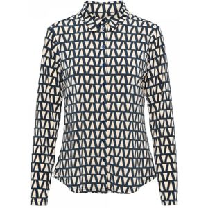 &Co Woman, Jersey Blouse met knoopsluiting en opstaande kraag Veelkleurig, Dames, Maat:S