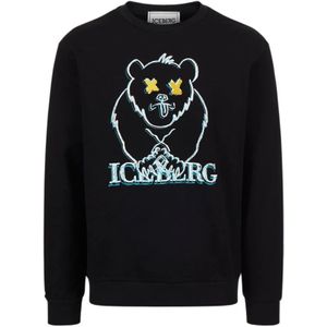 Iceberg, Sweatshirts & Hoodies, Heren, Zwart, 2Xl, Katoen, Sweatshirt met cartoonbeer