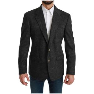 Dolce & Gabbana Pre-owned, Gray Plaid Check Wool Formal Jacket Blazer Grijs, Heren, Maat:M