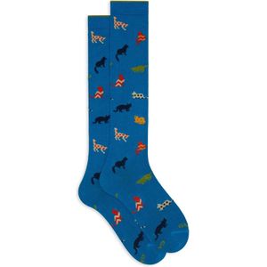 Gallo, Ondergoed, Dames, Veelkleurig, S, Italiaanse lange sokken met kattenborduurwerk
