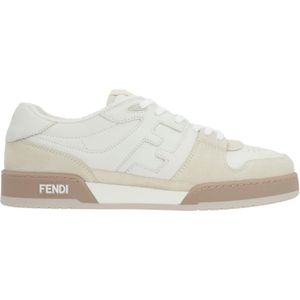 Fendi, Schoenen, Heren, Wit, 43 1/2 EU, Leer, Witte lage sneaker van leer en suède