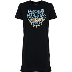 Kenzo, Klassieke Tiger T-Shirt Jurk Zwart, Dames, Maat:XS