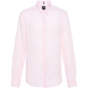 Hugo Boss, Overhemden, Heren, Roze, M, Linnen, Formal Shirts