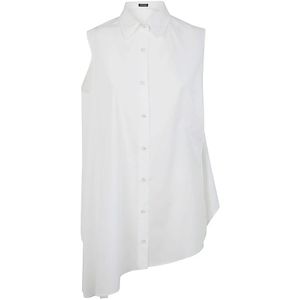 Ann Demeulemeester, Asymmetrische Oversized Witte Katoenen Shirt Wit, Dames, Maat:XS