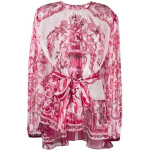 Dolce & Gabbana, Blouses & Shirts, Dames, Roze, S, Elegante Zijden Blouse voor Vrouwen