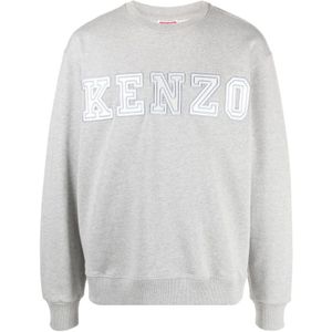 Kenzo, Sweatshirts & Hoodies, Heren, Grijs, S, Katoen, Logo-geborduurde Grijze Katoenen Sweater