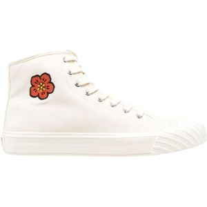 Kenzo, Schoenen, Heren, Wit, 43 EU, Witte Hoge Sneakers van Canvas met Boke Bloem Motief