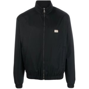 Dolce & Gabbana, Sweatshirts & Hoodies, Heren, Zwart, L, Nylon, Zwarte lichtgewicht nylon jas met hoge kraag