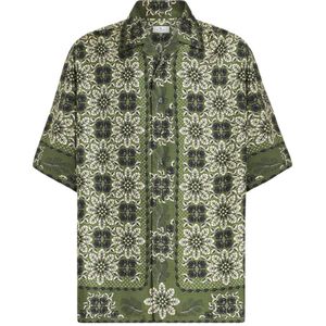 Etro, Overhemden, Heren, Groen, L, Katoen, Groene Medaillon Print Bowling Shirt