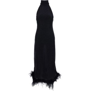 Oseree, Zwarte jurk met veren Zwart, Dames, Maat:M