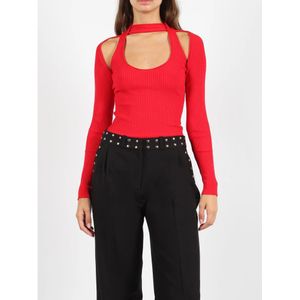 Coperni, Tops, Dames, Rood, S, Geribbeld Viscose Cut-Out Top