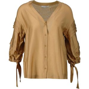 Xandres, Glanzende Oversized Blouse in Bruin Beige, Dames, Maat:S