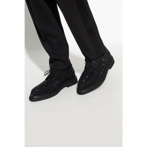 Dolce & Gabbana, Schoenen, Heren, Zwart, 43 EU, Suède, Derby schoenen met sprankelende applicaties