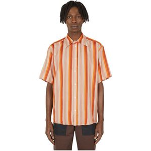 (Di)vision, Overhemden, unisex, Bruin, S, Striped shirt met korte mouwen