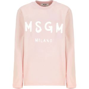 Msgm, Tops, Dames, Roze, L, Katoen, Roze Katoenen T-shirt met Logo Print