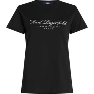 Karl Lagerfeld, Zwarte biologisch katoenen crewneck t-shirt Zwart, Dames, Maat:L