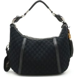 Gucci Vintage, Tweedehands Zwarte Synthetische Gucci Bamboe Tas Zwart, Dames, Maat:ONE Size