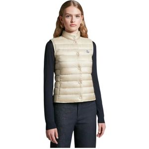 Moncler, Jassen, Dames, Beige, S, Nylon, Slim Fit Down Gilet Beige