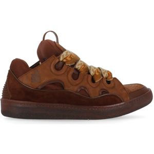 Lanvin, Schoenen, Heren, Bruin, 43 EU, Suède, Bruine Suède Leren Sneakers met Tech-stof