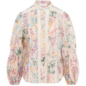 Zimmermann, Blouses & Shirts, Dames, Veelkleurig, M, Katoen, Bloemen Mandarin Kraag Shirt Multicolor