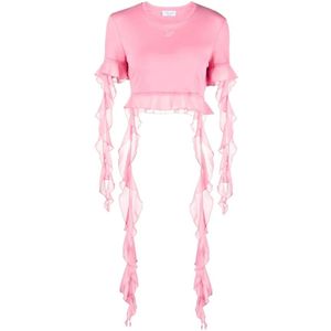 Blumarine, Blouses & Shirts, Dames, Roze, M, Katoen, T-shirt met ruches