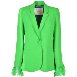 Jucca, Groene Bottega Crepe Blazer met Struisvogelveren Mouw Groen, Dames, Maat:S