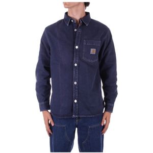 Carhartt Wip, Overhemden, Heren, Blauw, XL, Katoen, Blauw Logo Voorkant Knoopshirt