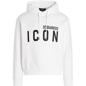 Dsquared2, Sweatshirts & Hoodies, Heren, Wit, 2Xl, Katoen, Witte Katoenen Hoodie met Icon Logo