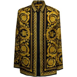 Versace, Klassieke Kraag Zijden Twill Overhemd Geel, Heren, Maat:L