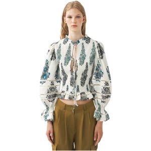 Antik Batik, Blouses & Shirts, Dames, Wit, XS, Katoen, Print smocked blouse Muguet