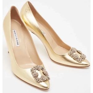 Manolo Blahnik Pre-owned, Pre-owned, Dames, Geel, 40 EU, Leer, Tweedehands leren hakken